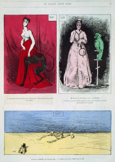 Karykatury malarzy, Henri Regnault, Edouard Manet, Gustave Guillaumet, ilustracja z Le Salon pour Rire autorstwa French School