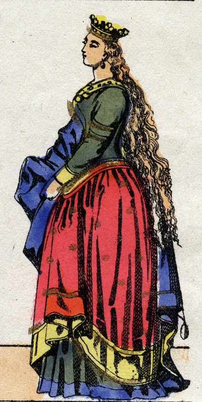 Dynastia Karolingów: Portret Judyty z Baviere (805-843), królowej franków, żony Ludwika I, zwanej Pobożną lub „”Debonnaire”” (778-840). Obrazowanie epinal z końca XIX wieku. Prywatna kolekcja. autorstwa French School