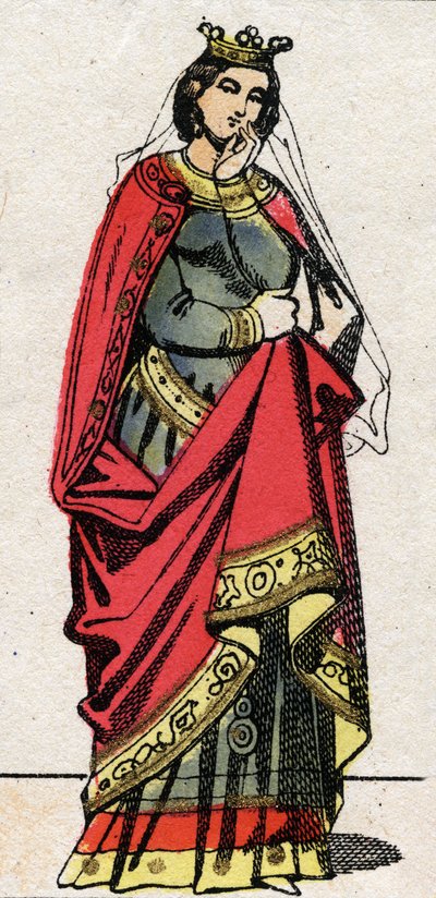 Dynastia Karolingów: Portret Adelajdy Friuli (lub Aelidy, ok. 850-901) Królowej Franków, żony Ludwika II Begi (846-879). Obrazowanie epinal z końca XIX wieku. Prywatna kolekcja. autorstwa French School