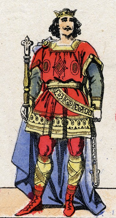 Dynastia Karolingów: Portret Ludwika II Begi (846-879), króla franków od 877 do 879. Obraz epinal z końca XIX wieku. Prywatna kolekcja. autorstwa French School
