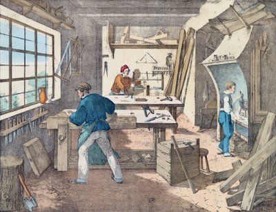 Warsztat stolarski, ok. 1860 r. autorstwa French School