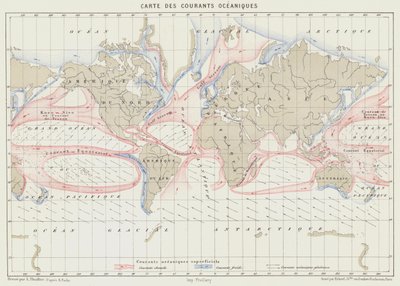 Mapa prądów oceanicznych (kolor lito) autorstwa French School