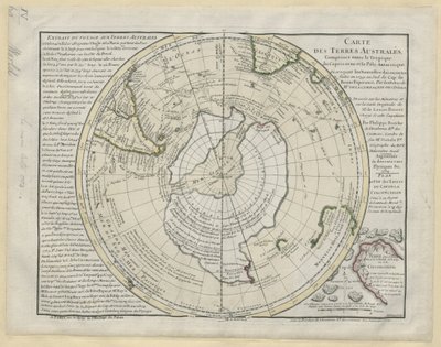 „Mapa terytoriów południowych między zwrotnikiem Koziorożca a biegunem antarktycznym… na mapie M. de Lozier Bouvet, autorstwa P. Buache” autorstwa French School