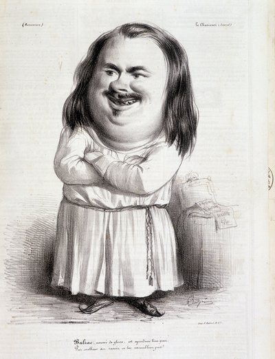 Karykatura Honore de Balzac (1799-1850) i mnicha - w „Charivari” z 12.10.1838 B.H.V.P. autorstwa French School
