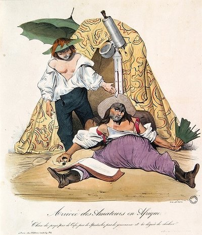 Rysunek przedstawiający francuskich artystów w Algierii, ok. 1830 (kolor lito) autorstwa French School