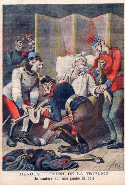 Karykatura Trójprzymierza Niemiec, Austrii i Włoch, z „Le petit Journal”, czerwiec 1896 r. autorstwa French School