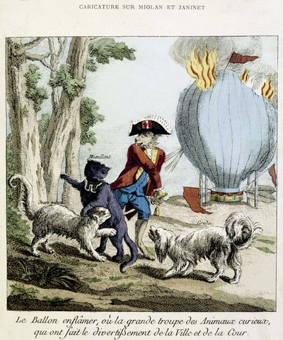 Karykatura o ogniu balonu Miolana i Janinet, 11 lipca autorstwa French School