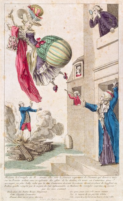 Kreskówki ośmieszające modę i baloniarstwo, ok. 1783-4 autorstwa French School