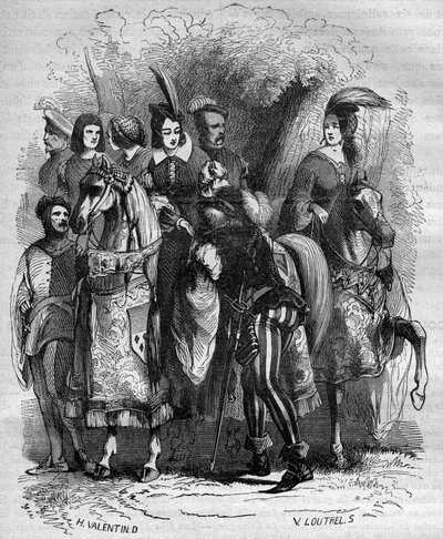 Sprawa Wieży Nesle: Księżniczka Małgorzata Burgundzka (1290-1315) i jej dwie siostry (Jeanne i Blanche) oskarżone o cudzołóstwo - Rycina w „Historii prostytucji i rozpusty u wszystkich narodów świata od starożytności do tutaj” autorstwa French School