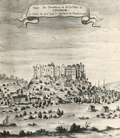Zamek i miasto Chinon autorstwa French School