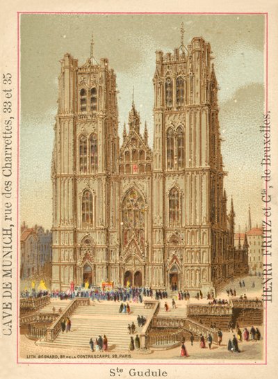 Katedra św Michała i św Guduli, Bruksela (chromolitho) autorstwa French School
