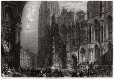 Katedra w Rouen. (grafika, ok. 1850) autorstwa French School