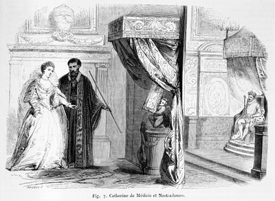 Katarzyna Medycejska (1519-89) z Nostradamusem, z Magasin Pittoresque, 1849 autorstwa French School