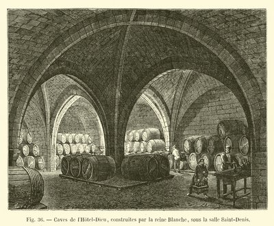 Piwnice Hôtel-Dieu, zbudowanego przez królową Blanche, pod salą Saint-Denis autorstwa French School