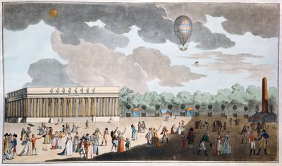 Obchody Dnia Bastylii, 14 lipca na Polach Elizejskich, Paryż w 1801 r. (akwatinta ręcznie kolorowana) autorstwa French School
