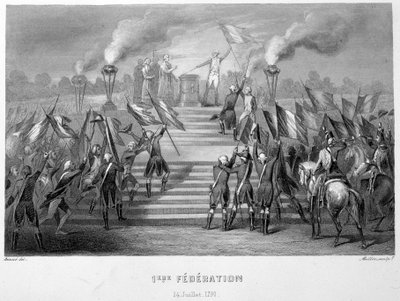 Obchody I Federacji Narodowej w dniu 14 lipca 1790 r. na Ołtarzu Ojczyzny na Polach Marsowych, z okazji 1. rocznicy zdobycia Bastylii – w „Fasttes de Gardes nationales de France”” autorstwa French School