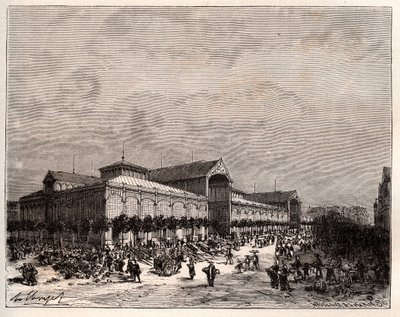 Hale centralne w Paryżu w XIX wieku - rycina w „La France illustree: geographie, histoire, administracja statystyka” V.A. Słodowo-Brązowy. 1884 autorstwa French School