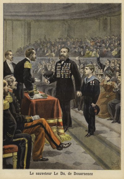 Ceremonia uhonorowania pana Le Du, ratownika z Douarnenez, Bretania, 1897 autorstwa French School