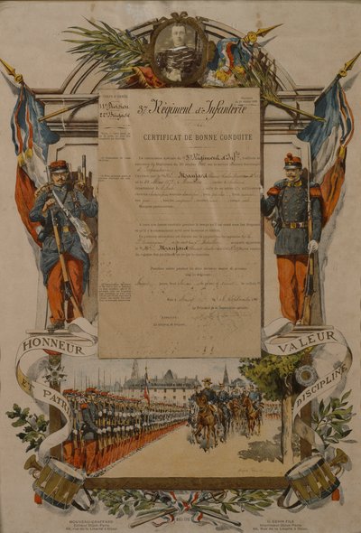 Zaświadczenie o dobrym zachowaniu, 37 Pułk Piechoty, 1896 autorstwa French School