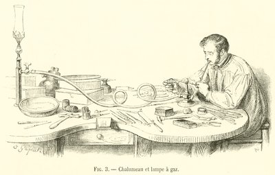 Latarka i lampa gazowa (grawerowanie) autorstwa French School