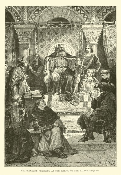Karol Wielki przewodniczy Szkole Pałacowej autorstwa French School