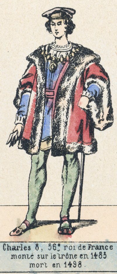 Karol 8, 56 król Francji, wstąpił na tron ​​w 1483, zmarł w 1498 (kolorowa rycina) autorstwa French School
