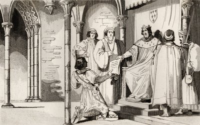 Karol IV (1294-1328) Przystojny otrzymuje apelację na dworze z „Histoire de France” Colarta, wydanej ok. 1840 r. (rycina) autorstwa French School