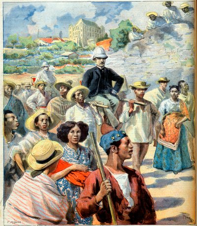 Charles Le Myre de Vilers (1833-1918) na Madagaskarze (próba pojednania między rządem Tananarive a Francją) ilustracja z „Le Petit Journal”, 22 października 1894 (rycina) autorstwa French School