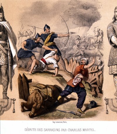 Charles Martel pokonał Saracenów pod Poitiers, 732. autorstwa French School