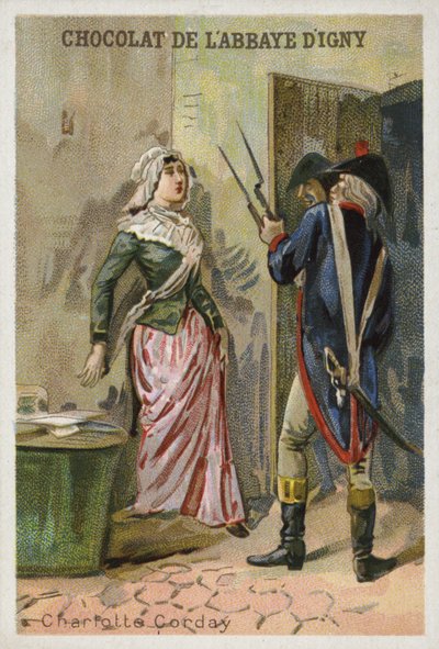 Charlotte Corday, zabójca jakobińskiego przywódcy francuskiej rewolucji Jean-Paul Marat autorstwa French School