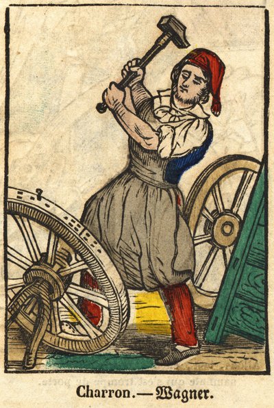 Charron (który produkuje wózki); Cykle branżowe, wizerunek Epinal z XIX wieku. autorstwa French School