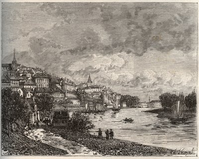 Chateau-Gontier (Chateau Gontier) - Mayenne w regionie Pays de la Loire - rycina w „La France illustrée: geografia, historia, statystyka administracyjna” autorstwa V.-A. Słodowy Brąz. 1884 autorstwa French School