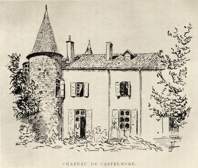Chateau de Castelmore, z Memoirs of Charles de Batz-Castelmore Comte dArtagnan, opublikowane 1928 autorstwa French School
