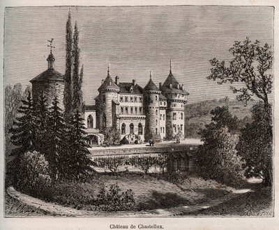 Zamek Chastellux - Chastellux sur cure, Burgundia - rycina w „La France illustree: geografia, historia, administracja statystyczna” autorstwa V.-A. Słodowo-Brązowy. 1884 autorstwa French School
