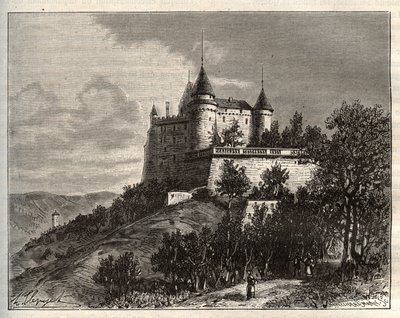 Chateau de Mercues - Cahors - rycina w „La France illustree: geografia, historia, administracja statystyczna” autorstwa V.A. Słodowo-Brązowy. 1884 autorstwa French School