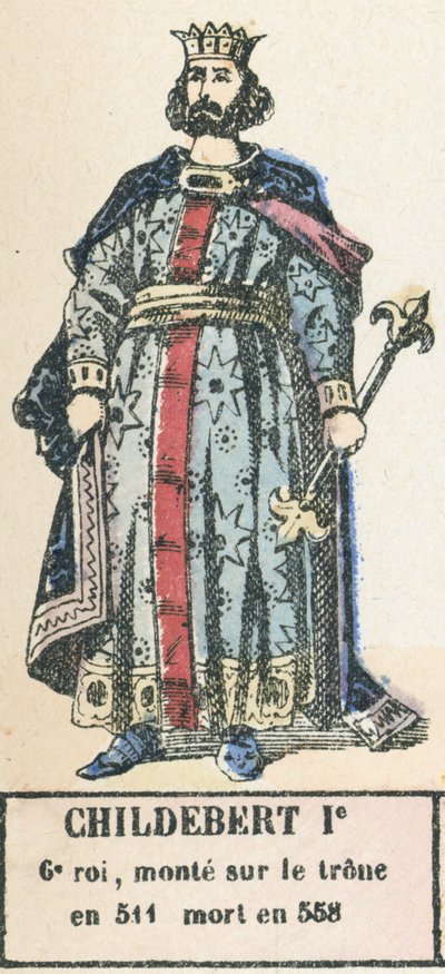 Childebert I, 6. król, wstąpił na tron ​​w 511, zmarł w 558 (kolorowa rycina) autorstwa French School