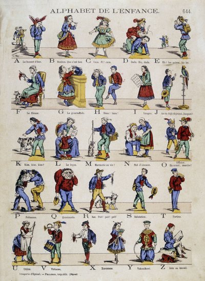 Alfabet dzieciństwa. Obraz Epinal, s.d. 19 wiek. autorstwa French School