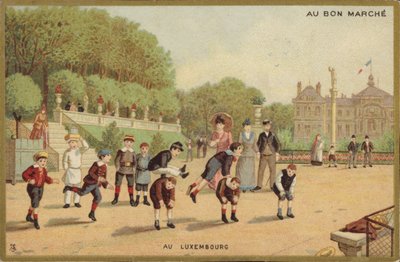 Dzieci bawiące się w skaczącą żabę w ogrodach luksemburskich autorstwa French School