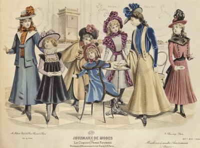 Stroje dziecięce, ilustracja z Journaux de Mode, październik 1898 (kolorowe grawerowanie) autorstwa French School