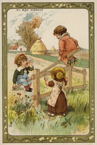 Dzieci bawiące się na huśtawce (chromolitho) autorstwa French School