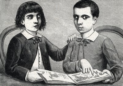 Dzieci ze zbieżnym i rozbieżnym zezem lub zezami (rycina) 1888 autorstwa French School