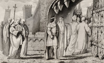 Chilperic I (539-84) w procesji religijnej, z „Histoire de France” Colarta, wydana ok. 1840 r. autorstwa French School