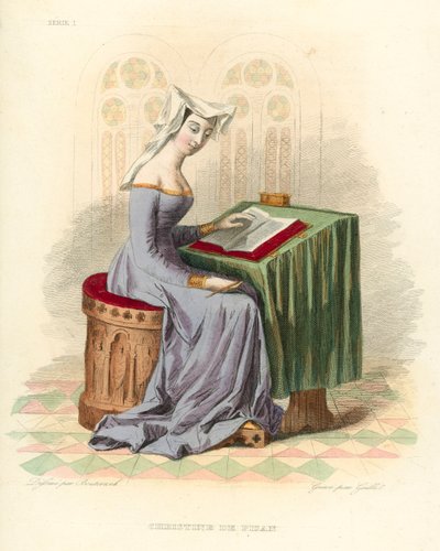 Christine de Pisan (kolorowy grawerunek) autorstwa French School