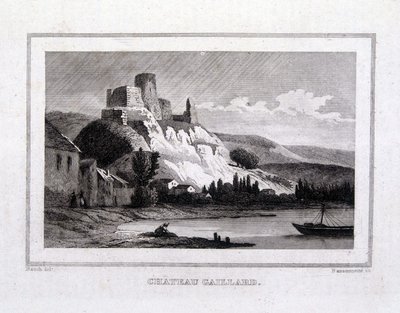 Château Gaillard widziany z Sekwany - Grawerowanie autorstwa French School