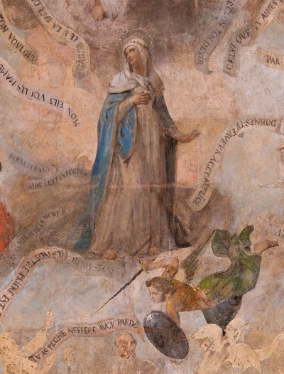 Kościół (kościół św. Jana Chrzciciela). Wnętrze. Kaplica św-Fursy. Malowidła ścienne. Gloryfikacja Maryi (fresk zwany dobrą śmiercią). Początek XVII wieku. autorstwa French School