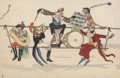 Scena cyrkowa, z zestawu połączonych pocztówek (kolor lito) autorstwa French School