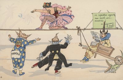 Scena cyrkowa, z zestawu połączonych pocztówek (kolor lito) autorstwa French School
