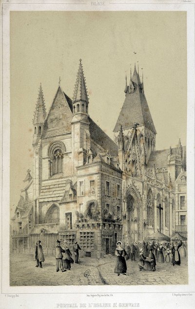 Klif, portal kościoła św Gervais (św. Gervais) - litografia autorstwa French School