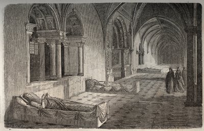 Klasztor Fontevrault z posągami Henryka II - Eleonore de Guyenne - grawerowanie w „Histoire de France” Victora Duruya (1811-1894) - 1882 autorstwa French School