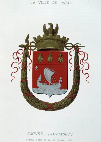 Herb miasta Paryża: Cesarstwo (Napoleon I) - Patent listowy z dnia 29 stycznia 1811 r. - w „Armorial National de France”, H. Traversier, Paryż autorstwa French School